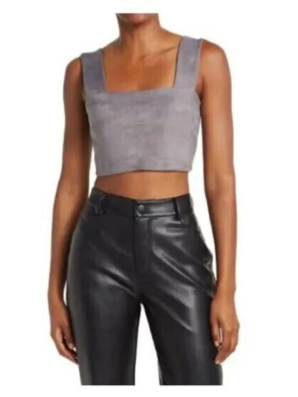 NEW Susana Monaco Silver Faux Suede Wide Strap Crop Top Large